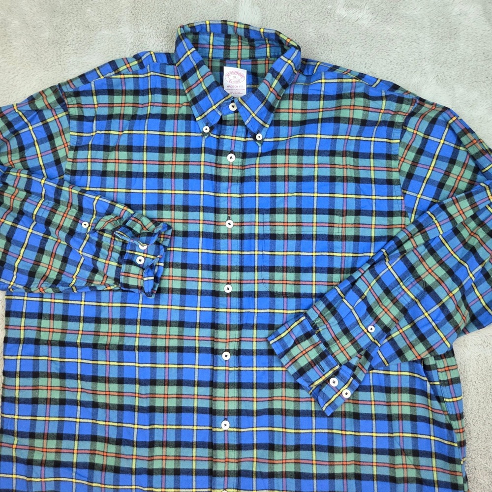 Brooks Brothers Flannel Button Down Mens XL Madison Fit Plaid Cotton Long Sleeve